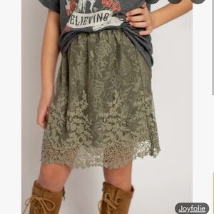 Joyfolie Olive Lace A-Line Skirt